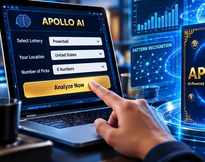Apollo AI game setup screen with lottery, location and number of picks menus